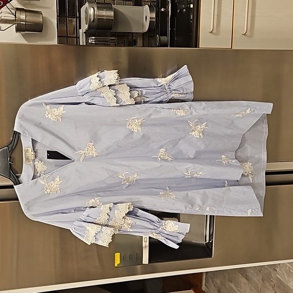 💕SACHIN & BABI💕 Hannnah Dress ~ Sky Blue Pin Stripe Print Embroidered XS NWT